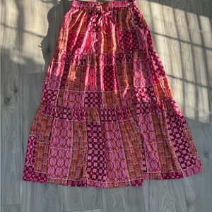 Patchwork Pink and Red Maxi Skirt Large